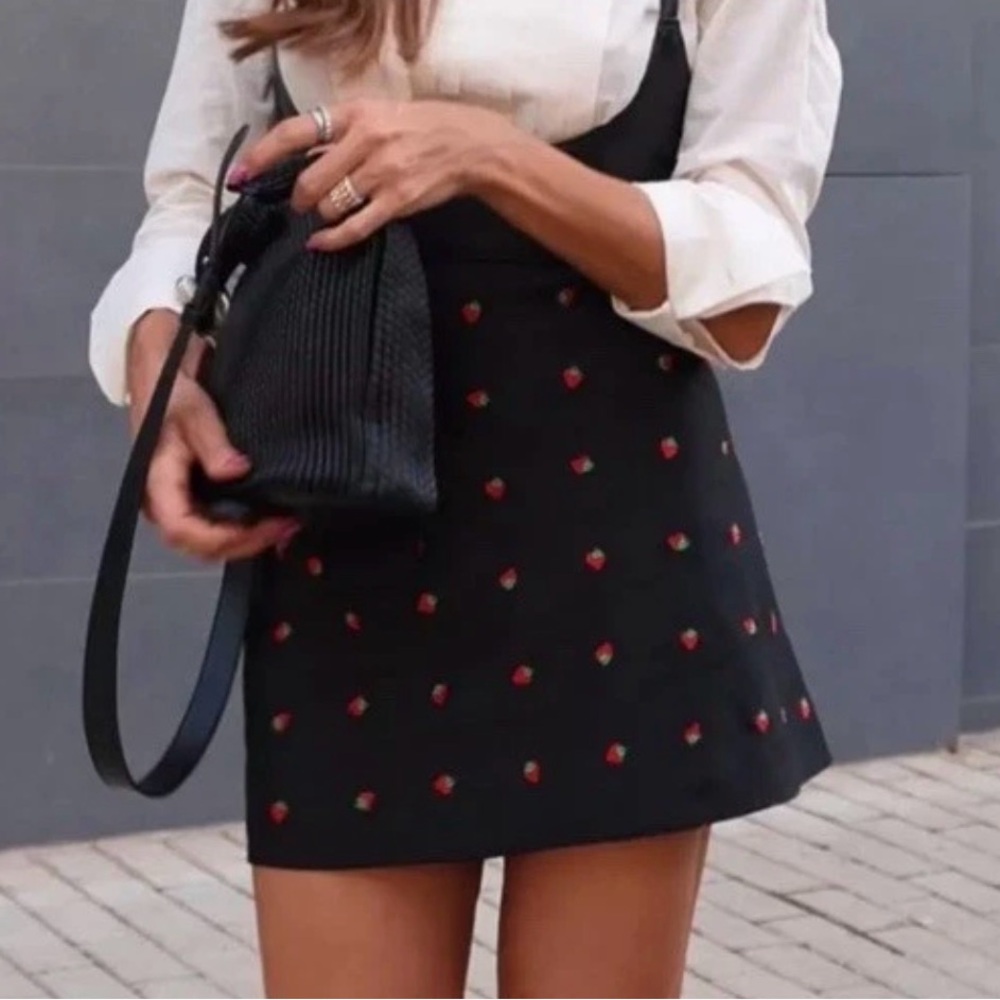 Zara x Stefano Pilati (NWT) strawberry embroidered mini skirt Bloggers favourite